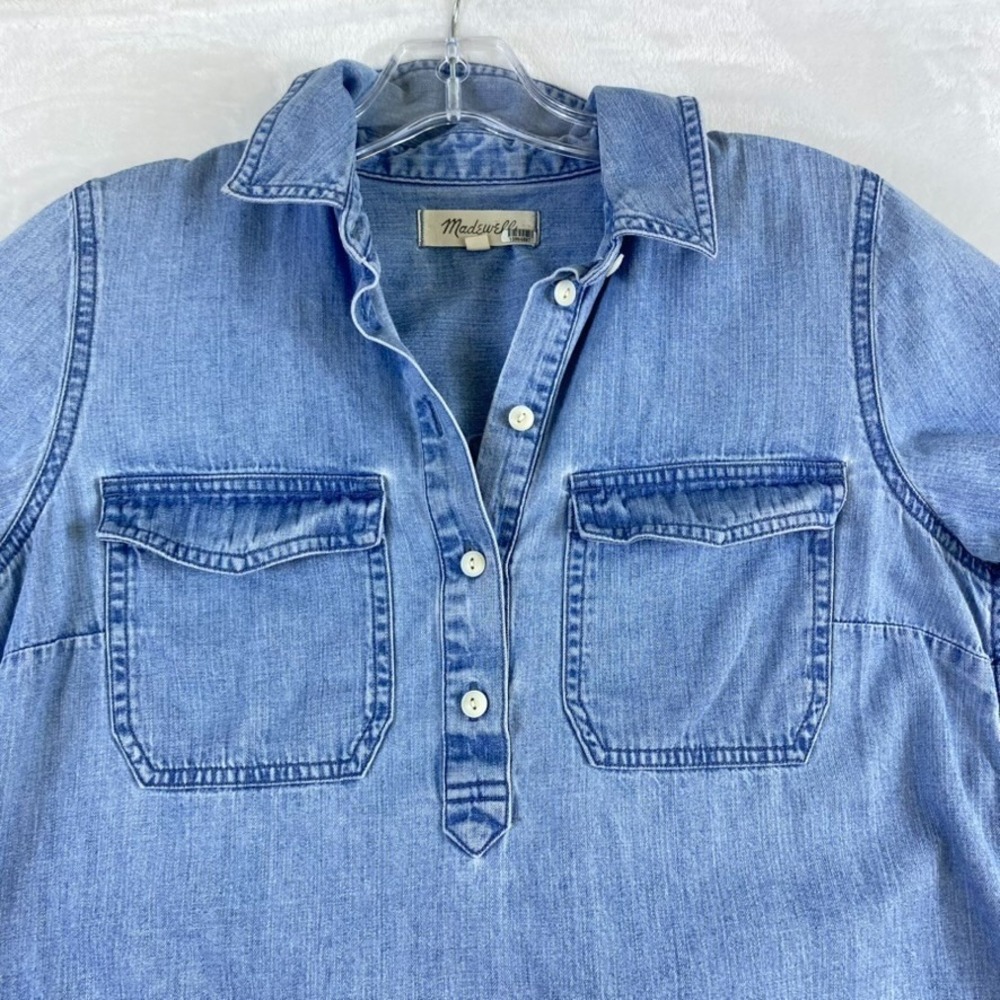 Madewell Denim Mini Dress Women Sz S Blue Short Sleeve Western Cowgirl - Picture 3 of 9